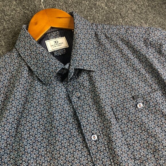 7 Diamonds Other - 7 Diamonds Shirt Mens Medium Blue Geometric 4 Way Stretch Short Sleeve Golf